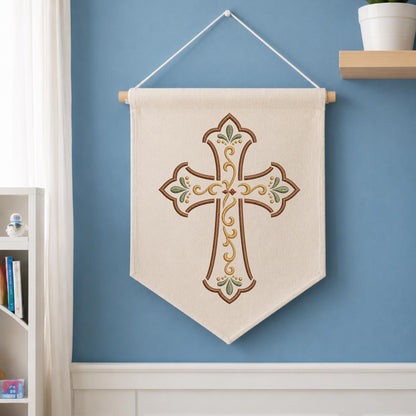 Embroidered Christian Cross Wall Hanging Banner, Religious Wall Decor, Faith Based Home Decor, Church Gift, Christian Gift for Home