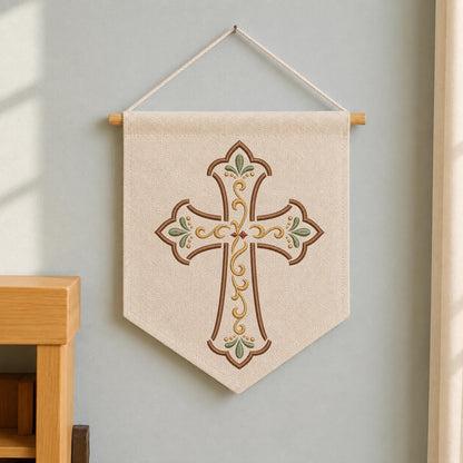Embroidered Christian Cross Wall Hanging Banner, Religious Wall Decor, Faith Based Home Decor, Church Gift, Christian Gift for Home