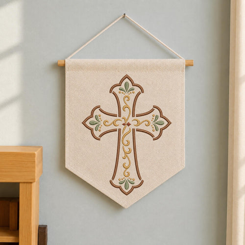 Embroidered Christian Cross Wall Hanging Banner, Religious Wall Decor, Faith Based Home Decor, Church Gift, Christian Gift for Home
