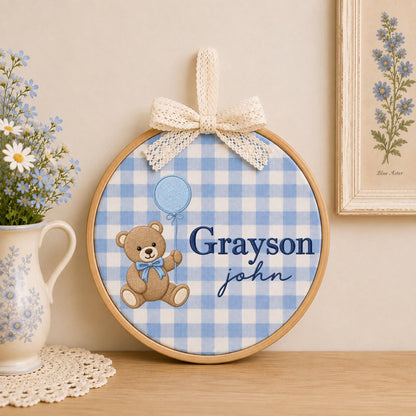 Personalized Embroidered Ornament, Teddy Bear Baby Name Ornament, Custom Nursery Decor, Baby Boy Gift, Newborn Keepsake, Baby Shower Gift
