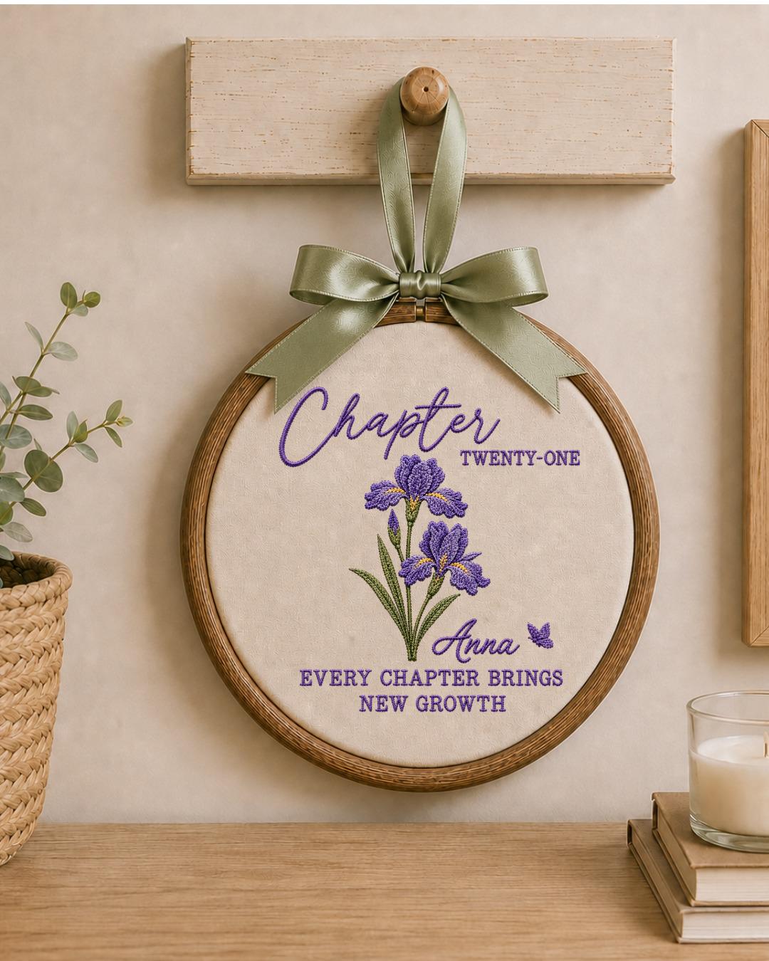 Personalized 21st Birthday Embroidered Ornament, Chapter Twenty One Floral Hoop, Custom Name Birthday Gift, Milestone Keepsake