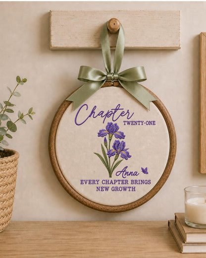 Personalized 21st Birthday Embroidered Ornament, Chapter Twenty One Floral Hoop, Custom Name Birthday Gift, Milestone Keepsake