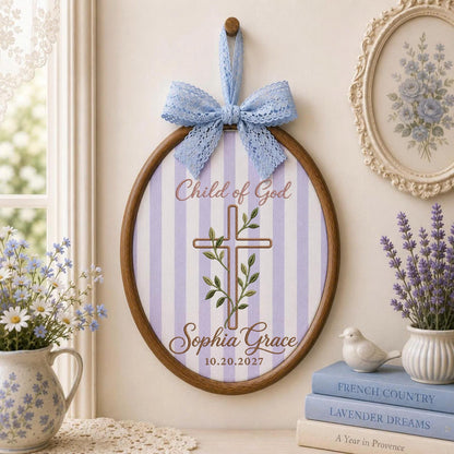 Personalized Embroidered Ornament, Child of God Baptism Ornament, Custom Name Cross Keepsake, Christian Baby Gift, Baptism Date Decor