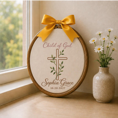 Personalized Embroidered Ornament, Child of God Baptism Ornament, Custom Name Cross Keepsake, Christian Baby Gift, Baptism Date Decor