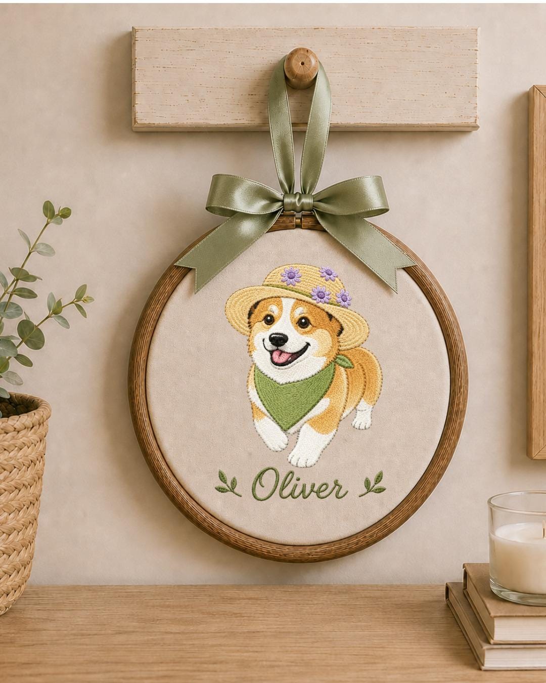 Personalized Pet Embroidered Ornament, Custom Dog & Cat Name Hoop, Pet Portrait Keepsake, Dog Mom Cat Mom Gift, Pet Memorial Ornament