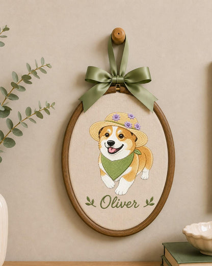Personalized Pet Embroidered Ornament, Custom Dog & Cat Name Hoop, Pet Portrait Keepsake, Dog Mom Cat Mom Gift, Pet Memorial Ornament