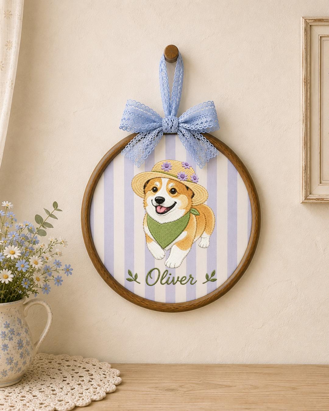 Personalized Pet Embroidered Ornament, Custom Dog & Cat Name Hoop, Pet Portrait Keepsake, Dog Mom Cat Mom Gift, Pet Memorial Ornament