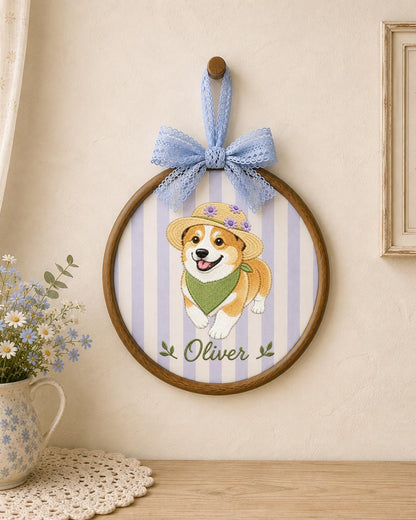 Personalized Pet Embroidered Ornament, Custom Dog & Cat Name Hoop, Pet Portrait Keepsake, Dog Mom Cat Mom Gift, Pet Memorial Ornament