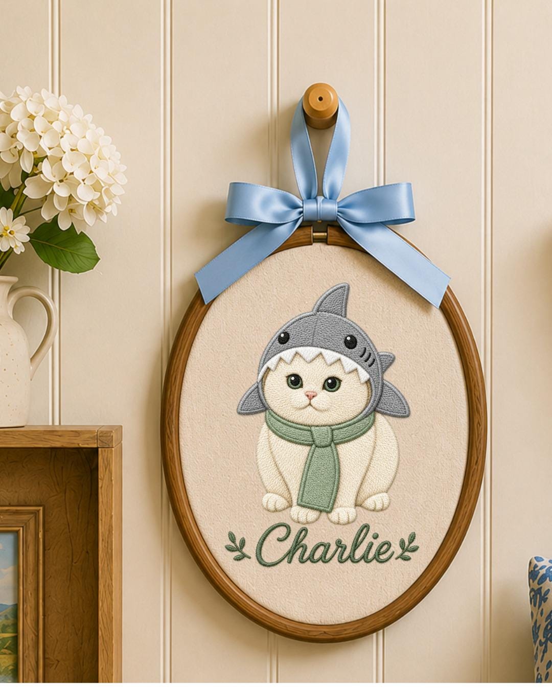 Personalized Pet Embroidered Ornament, Custom Dog & Cat Name Hoop, Pet Portrait Keepsake, Dog Mom Cat Mom Gift, Pet Memorial Ornament