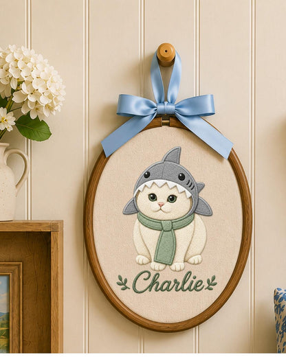 Personalized Pet Embroidered Ornament, Custom Dog & Cat Name Hoop, Pet Portrait Keepsake, Dog Mom Cat Mom Gift, Pet Memorial Ornament