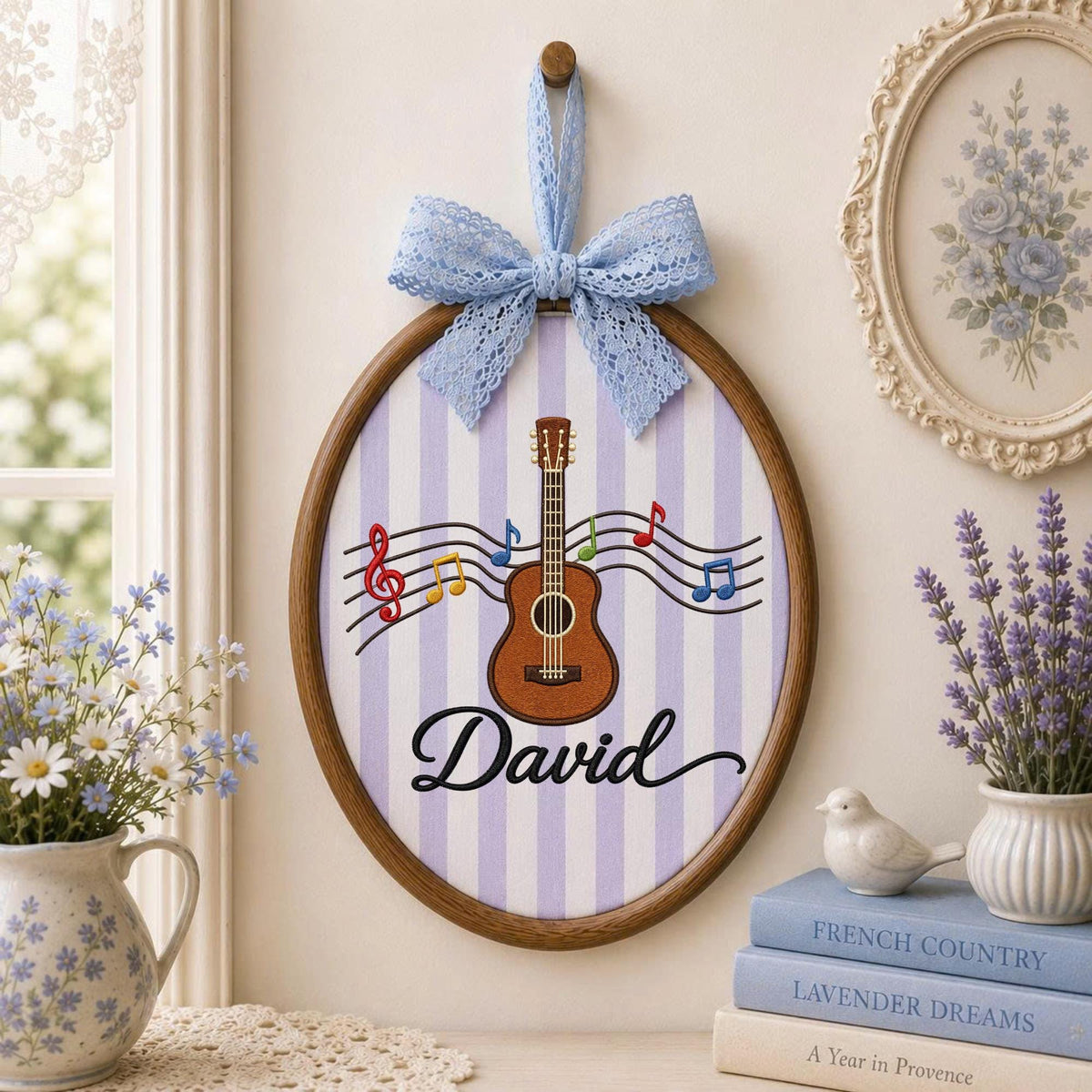 Personalized Embroidered Ornament, Guitar Music Ornament, Custom Name Music Lover Gift, Musician Keepsake, Guitar Player Gift