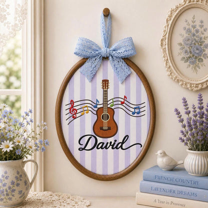 Personalized Embroidered Ornament, Guitar Music Ornament, Custom Name Music Lover Gift, Musician Keepsake, Guitar Player Gift