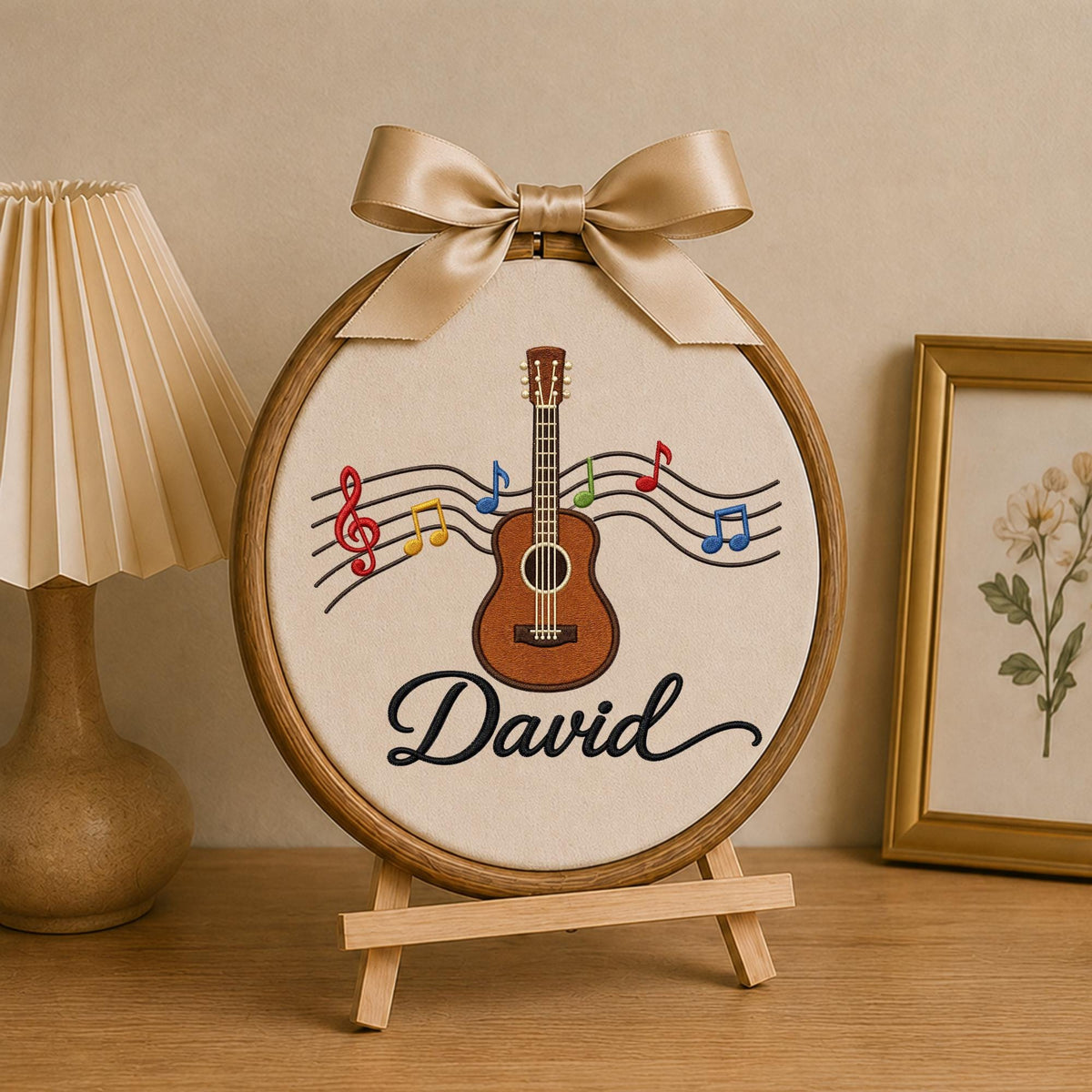 Personalized Embroidered Ornament, Guitar Music Ornament, Custom Name Music Lover Gift, Musician Keepsake, Guitar Player Gift