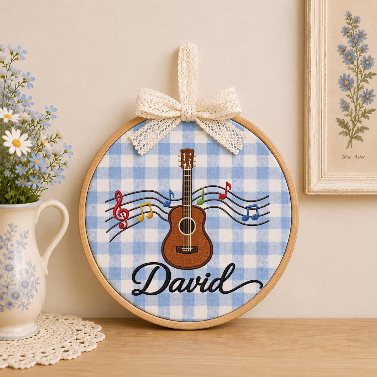 Personalized Embroidered Ornament, Guitar Music Ornament, Custom Name Music Lover Gift, Musician Keepsake, Guitar Player Gift