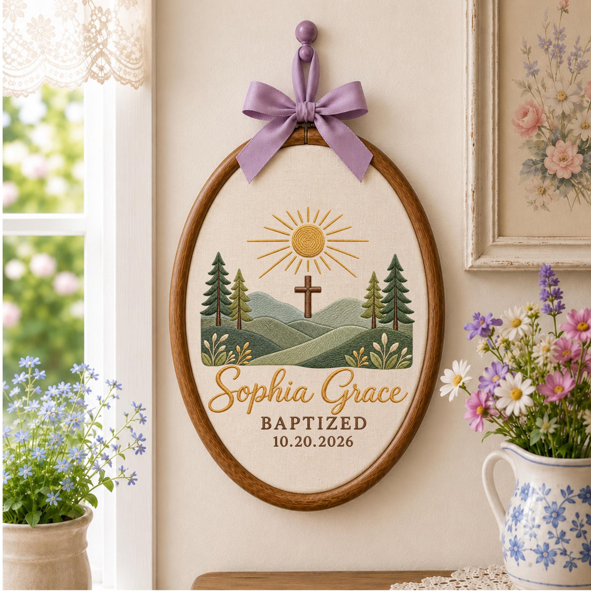 Personalized Embroidered Ornament, Baptism Cross Ornament, Custom Name Christian Keepsake, Baptized Baby Gift, Religious Nursery Decor