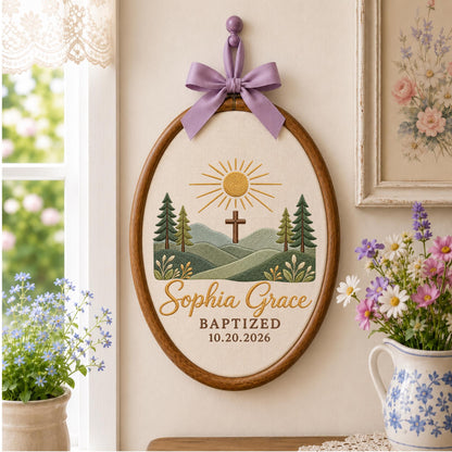 Personalized Embroidered Ornament, Baptism Cross Ornament, Custom Name Christian Keepsake, Baptized Baby Gift, Religious Nursery Decor