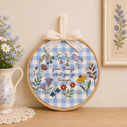Personalized Embroidered Ornament, Grow Through What You Go Through Floral Ornament, Inspirational Gift, Botanical Keepsake