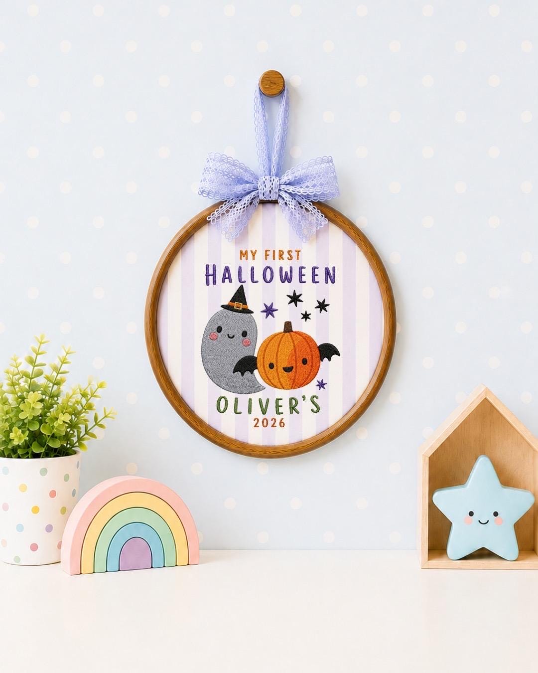 Personalized First Halloween Embroidered Ornament, Custom Kids Name Halloween Decor, Cute Ghost Pumpkin Keepsake, Baby Halloween Gift