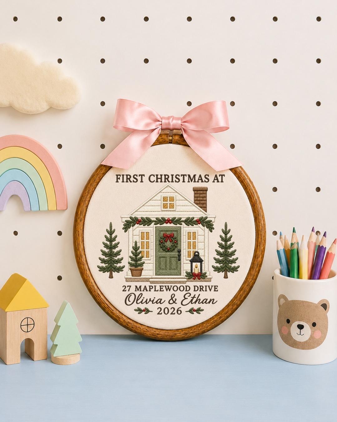 Personalized First Christmas Home Embroidered Ornament, Custom New Home Christmas Keepsake, First Home Ornament, Housewarming Gift