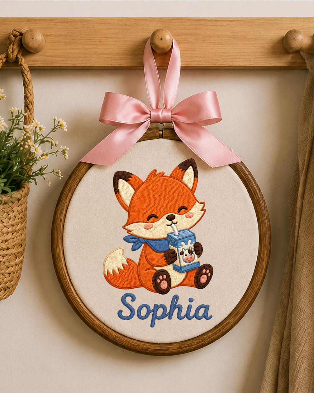 Personalized Embroidered Fox Ornament, Custom Baby Name Hoop, Cute Woodland Nursery Decor, Baby Girl Gift, Newborn Keepsake