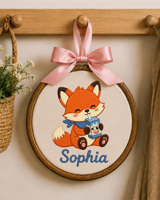 Personalized Embroidered Fox Ornament, Custom Baby Name Hoop, Cute Woodland Nursery Decor, Baby Girl Gift, Newborn Keepsake
