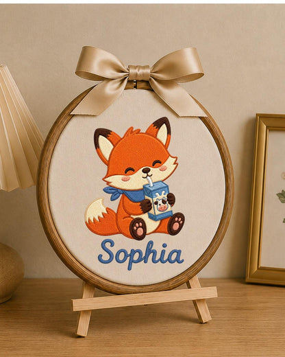 Personalized Embroidered Fox Ornament, Custom Baby Name Hoop, Cute Woodland Nursery Decor, Baby Girl Gift, Newborn Keepsake