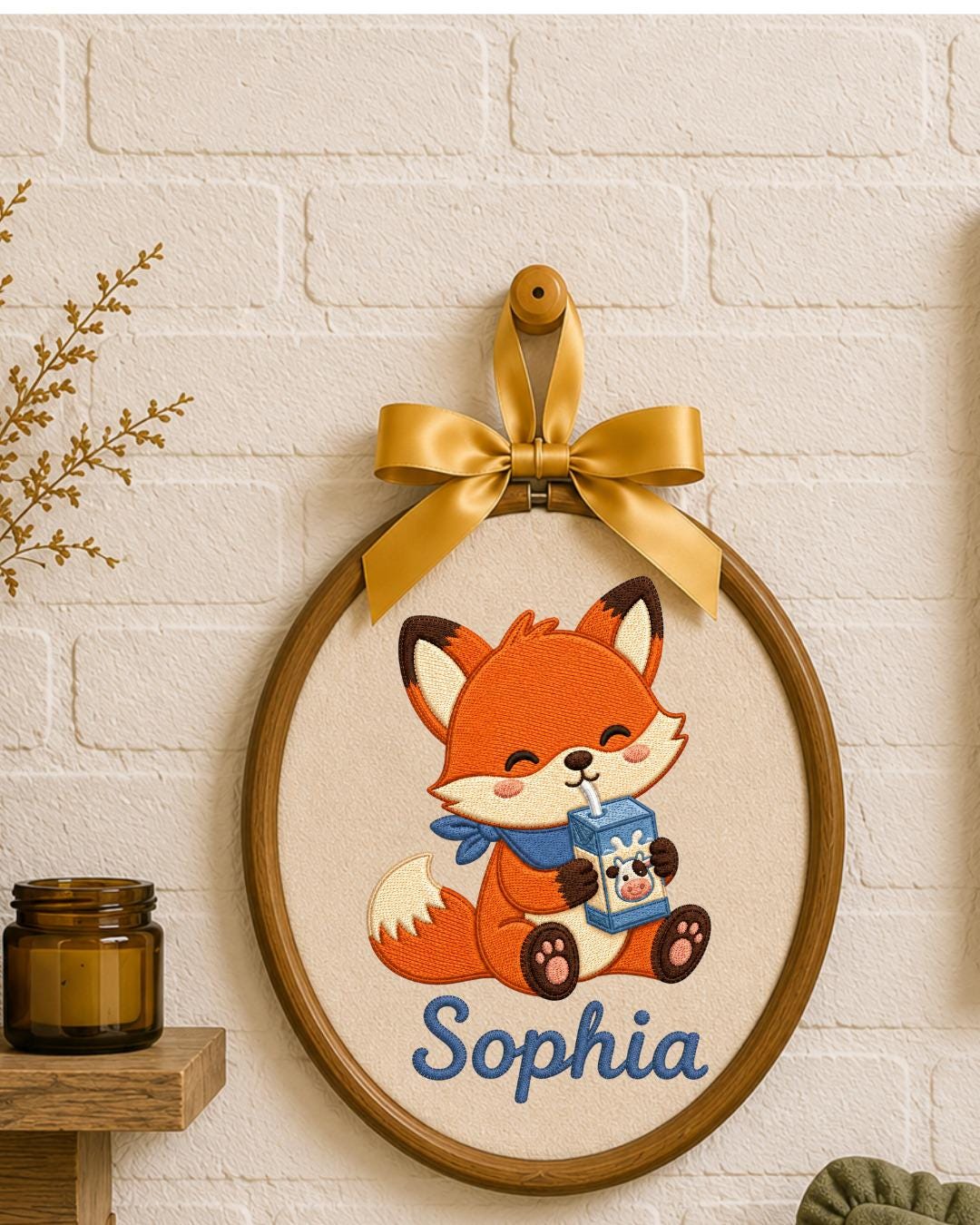Personalized Embroidered Fox Ornament, Custom Baby Name Hoop, Cute Woodland Nursery Decor, Baby Girl Gift, Newborn Keepsake