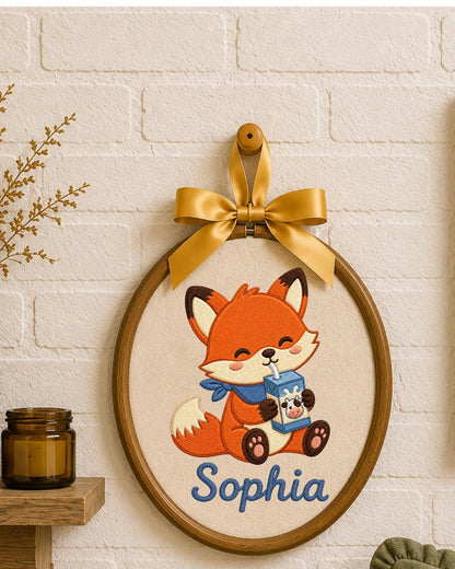 Personalized Embroidered Fox Ornament, Custom Baby Name Hoop, Cute Woodland Nursery Decor, Baby Girl Gift, Newborn Keepsake