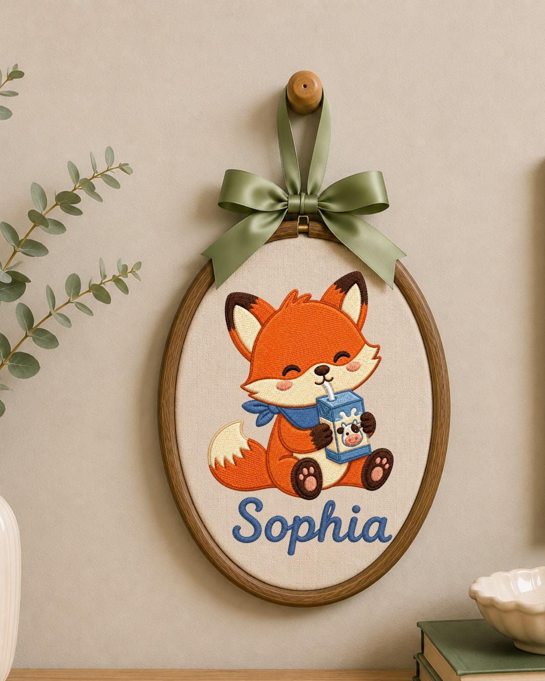 Personalized Embroidered Fox Ornament, Custom Baby Name Hoop, Cute Woodland Nursery Decor, Baby Girl Gift, Newborn Keepsake
