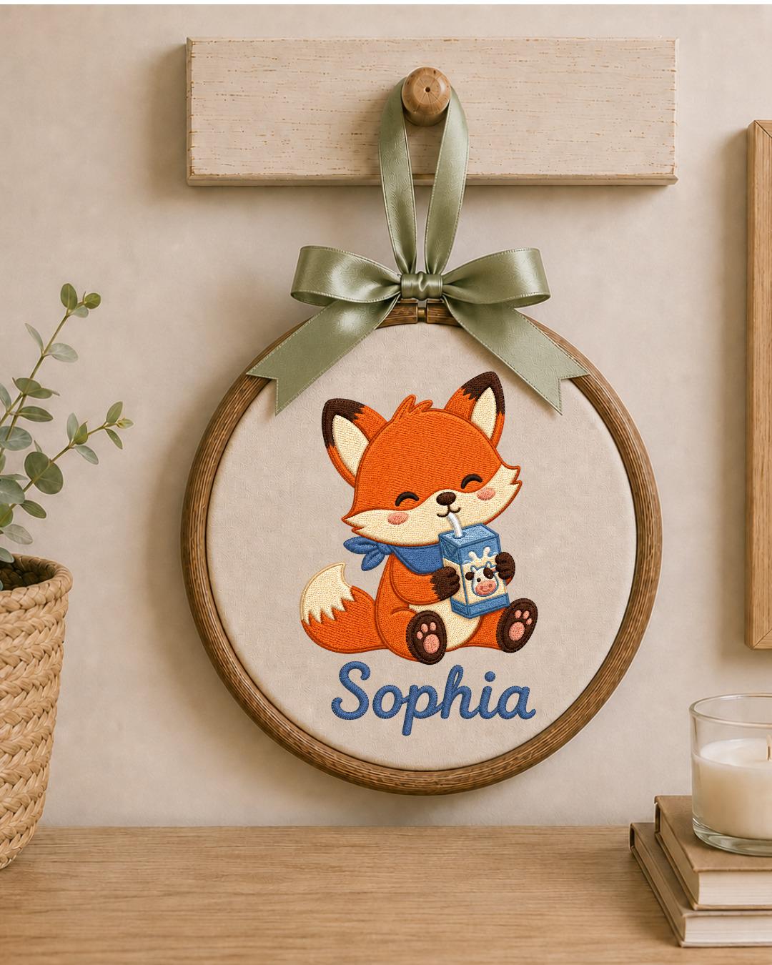Personalized Embroidered Fox Ornament, Custom Baby Name Hoop, Cute Woodland Nursery Decor, Baby Girl Gift, Newborn Keepsake