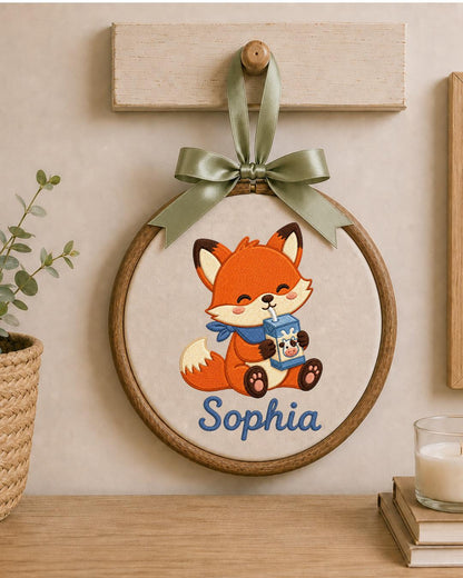 Personalized Embroidered Fox Ornament, Custom Baby Name Hoop, Cute Woodland Nursery Decor, Baby Girl Gift, Newborn Keepsake