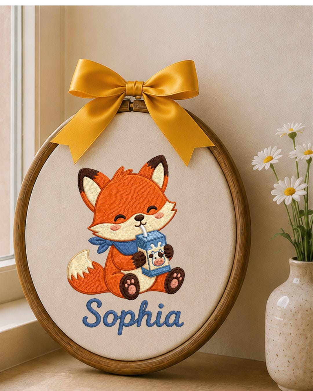 Personalized Embroidered Fox Ornament, Custom Baby Name Hoop, Cute Woodland Nursery Decor, Baby Girl Gift, Newborn Keepsake