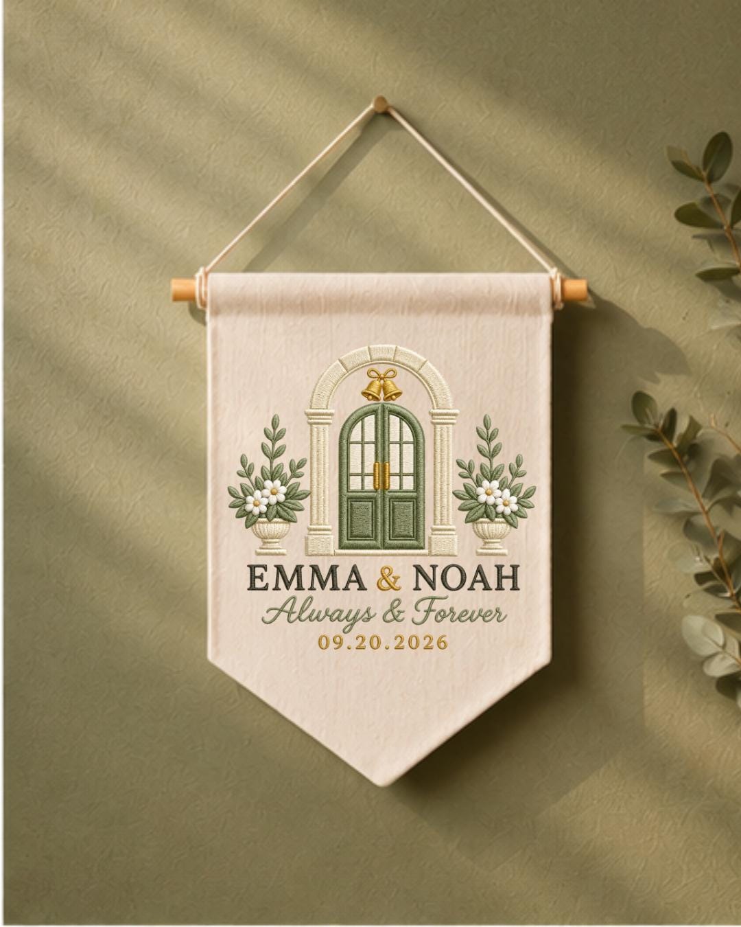 Personalized Wedding Wall Hanging, Custom Couple Names and Date Embroidered Banner, Wedding Keepsake Decor, Anniversary or Newlywed Gift