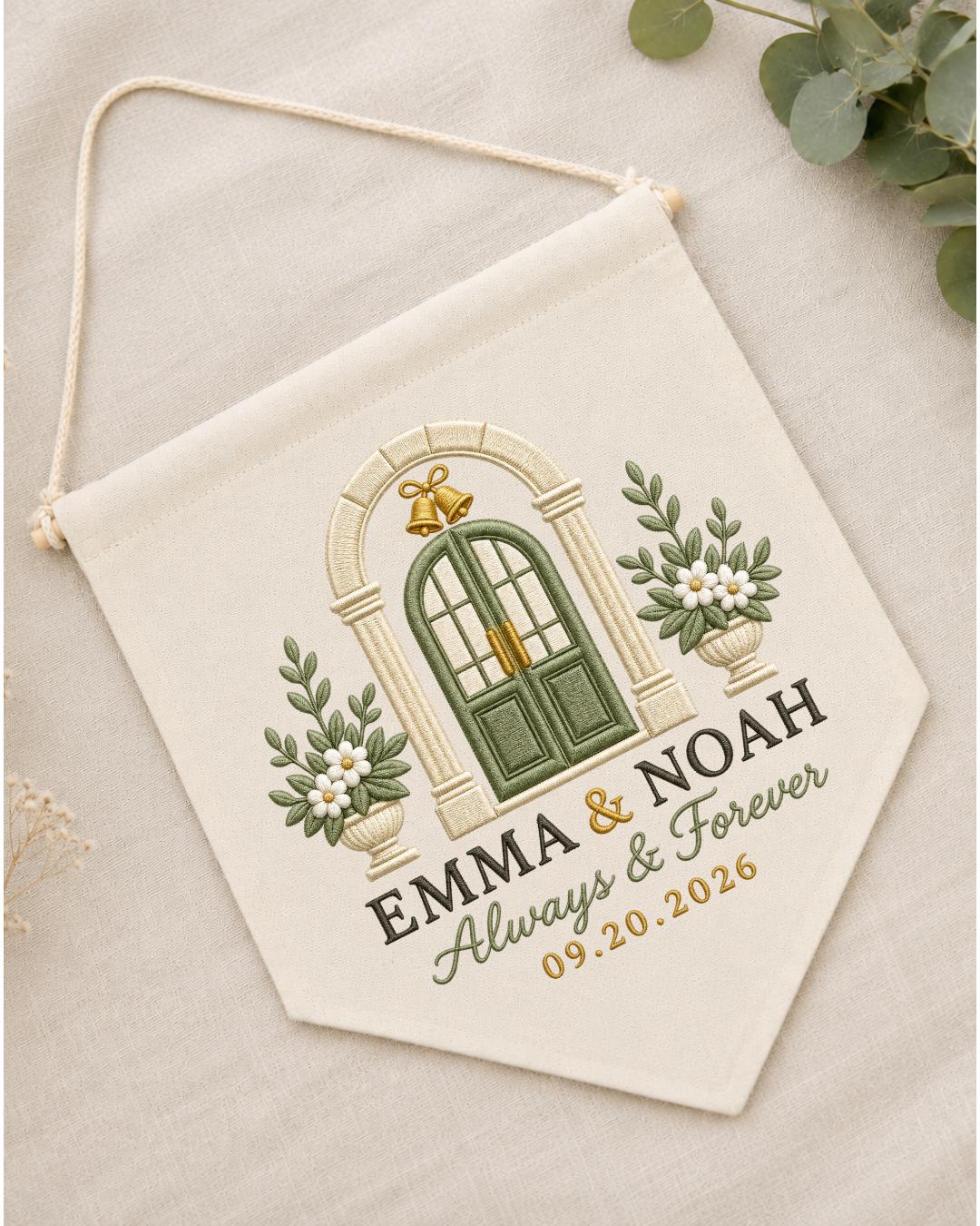 Personalized Wedding Wall Hanging, Custom Couple Names and Date Embroidered Banner, Wedding Keepsake Decor, Anniversary or Newlywed Gift