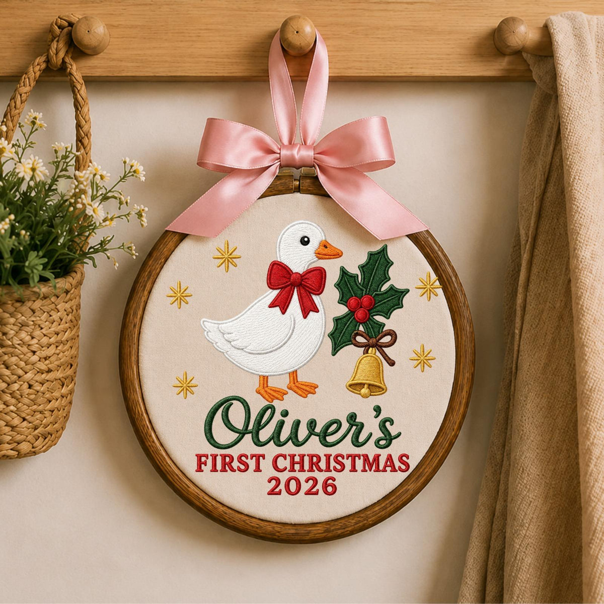 Personalized Embroidered Christmas Ornament, Goose First Christmas 2026, Custom Name Holiday Ornament, Baby Christmas Gift