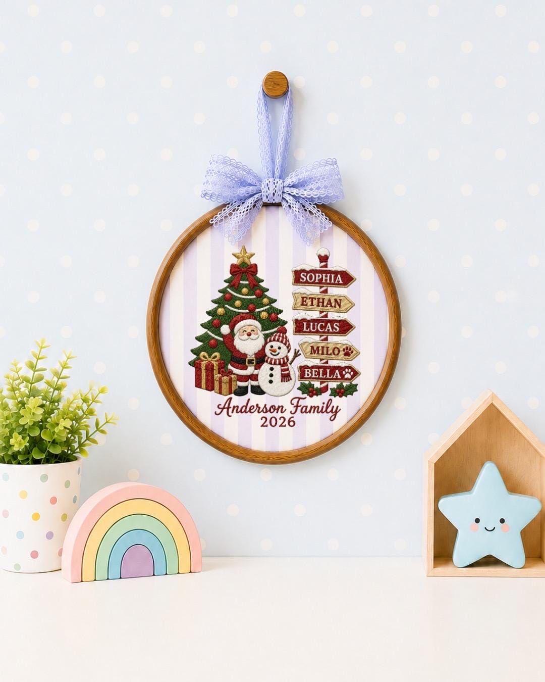 Personalized Family Christmas Embroidered Ornament, Custom Family Name Christmas Decor, Santa Snowman Keepsake, Family Christmas Gift