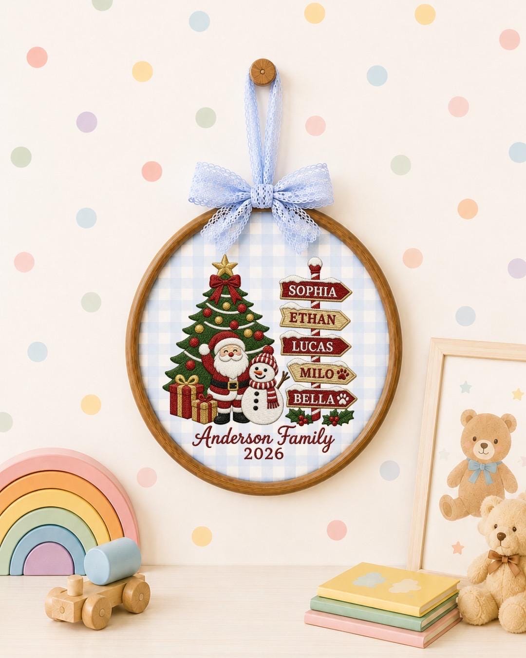 Personalized Family Christmas Embroidered Ornament, Custom Family Name Christmas Decor, Santa Snowman Keepsake, Family Christmas Gift