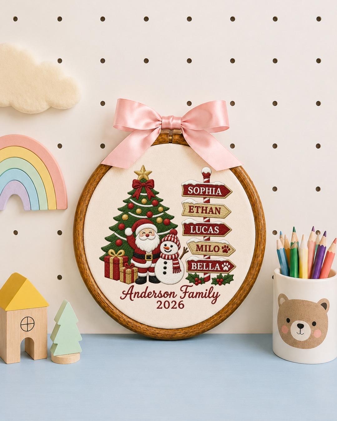 Personalized Family Christmas Embroidered Ornament, Custom Family Name Christmas Decor, Santa Snowman Keepsake, Family Christmas Gift