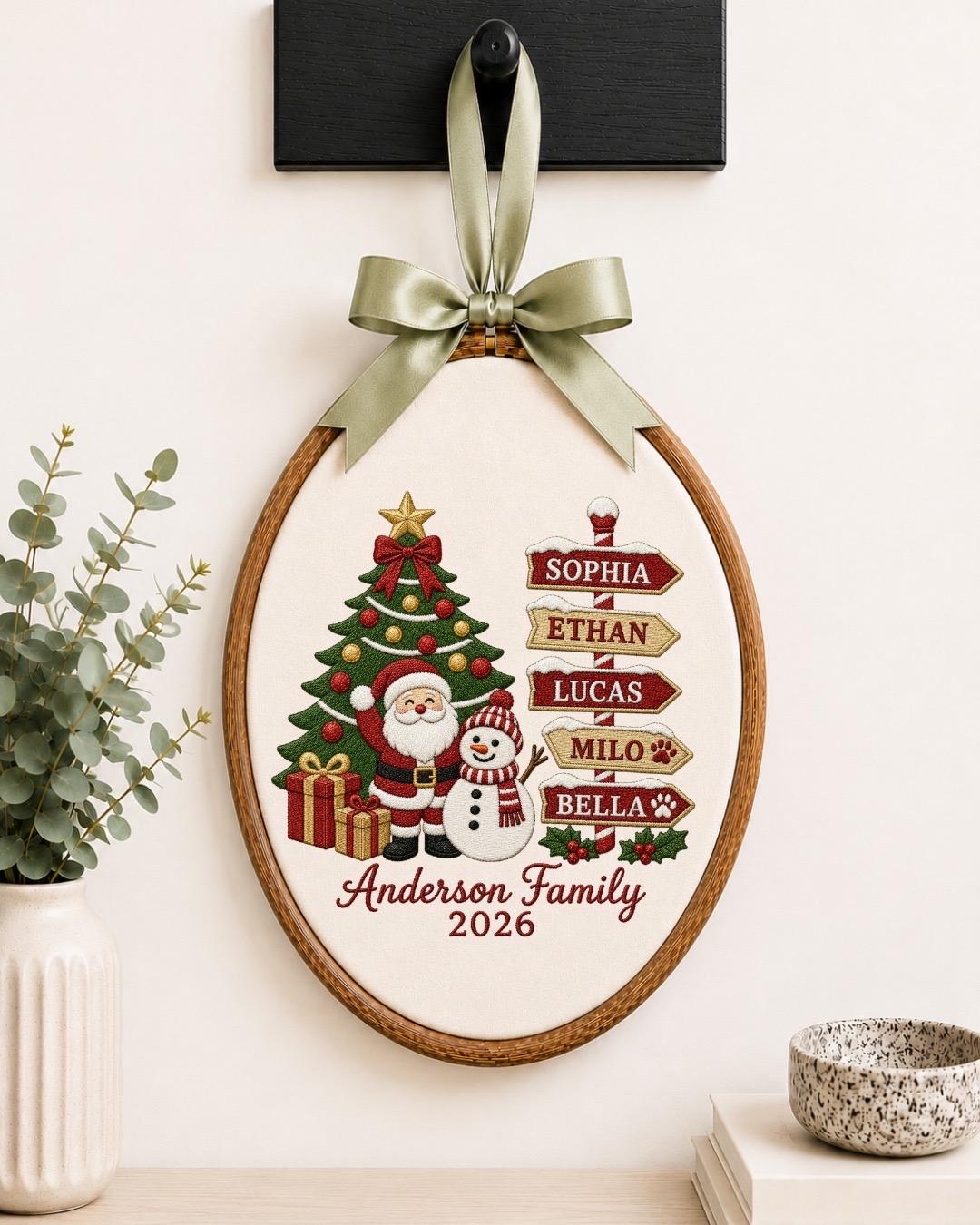 Personalized Family Christmas Embroidered Ornament, Custom Family Name Christmas Decor, Santa Snowman Keepsake, Family Christmas Gift