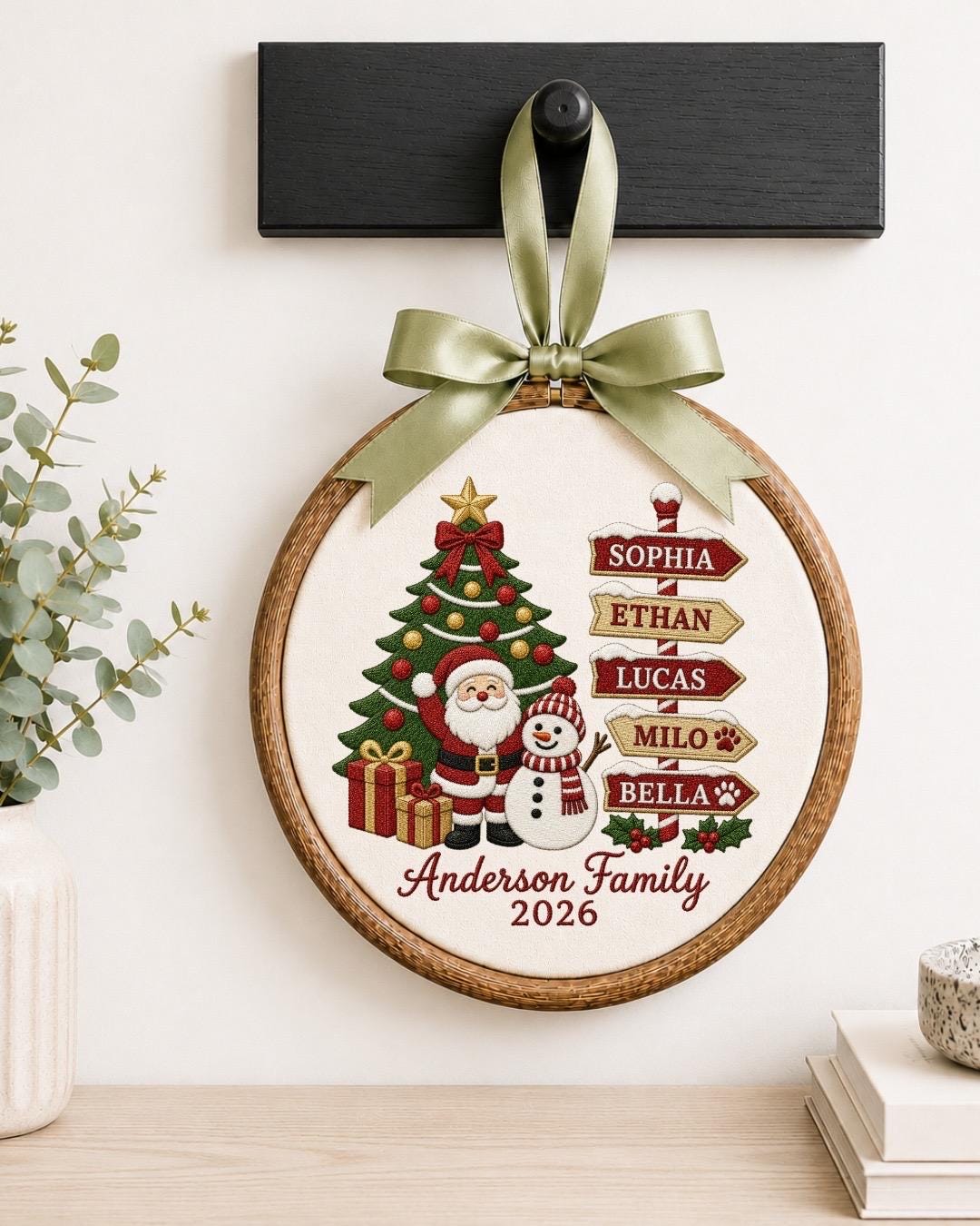 Personalized Family Christmas Embroidered Ornament, Custom Family Name Christmas Decor, Santa Snowman Keepsake, Family Christmas Gift