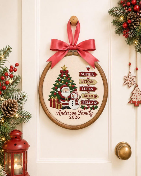 Personalized Family Christmas Embroidered Ornament, Custom Family Name Christmas Decor, Santa Snowman Keepsake, Family Christmas Gift