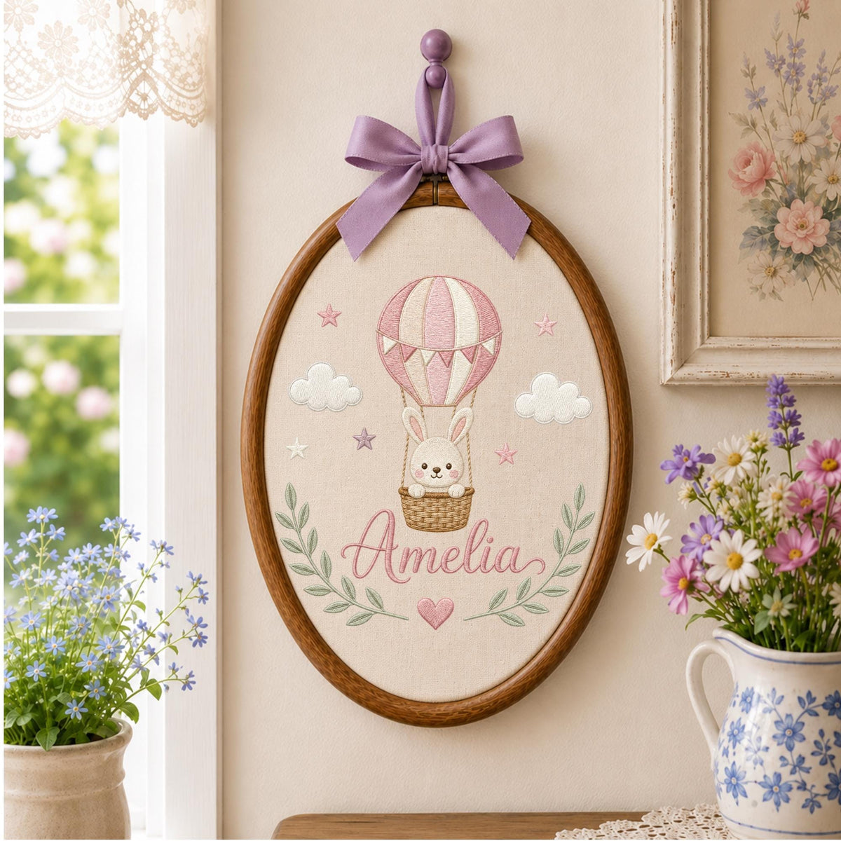 Personalized Embroidered Ornament, Floral Name Hoop, Wildflower Baby Girl Nursery Decor, Custom Newborn Gift, Baby Shower Keepsake