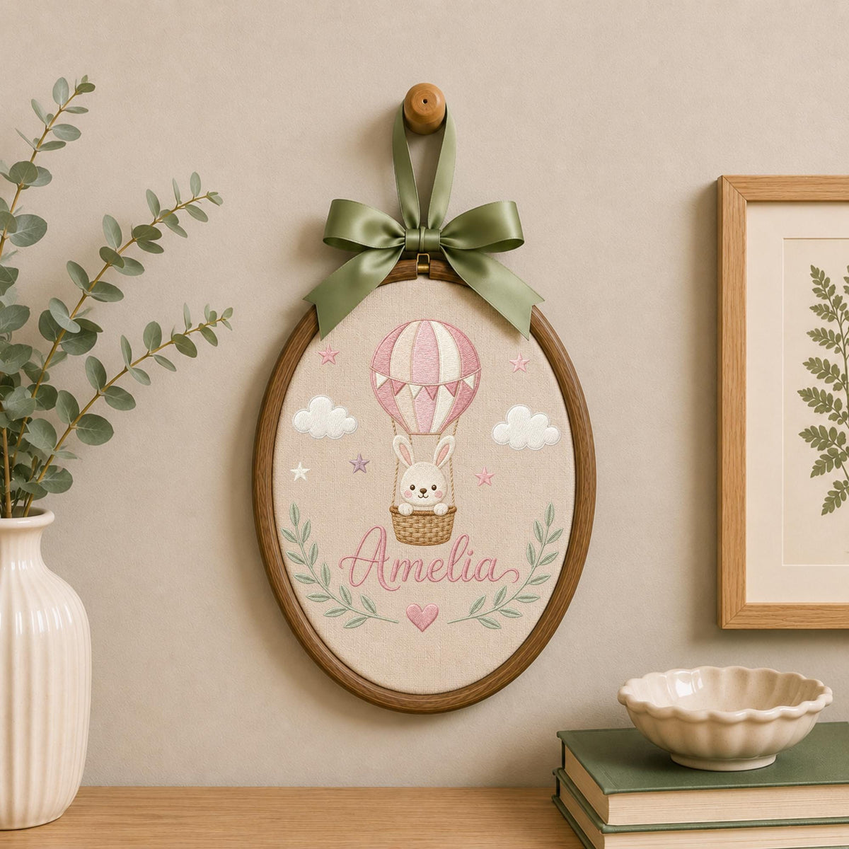 Personalized Embroidered Ornament, Floral Name Hoop, Wildflower Baby Girl Nursery Decor, Custom Newborn Gift, Baby Shower Keepsake