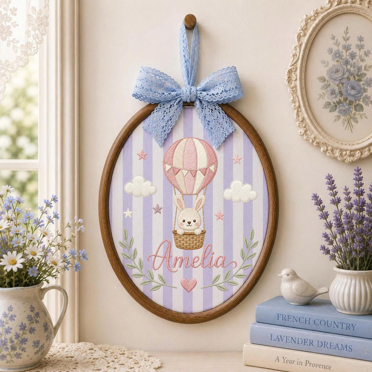 Personalized Embroidered Ornament, Floral Name Hoop, Wildflower Baby Girl Nursery Decor, Custom Newborn Gift, Baby Shower Keepsake