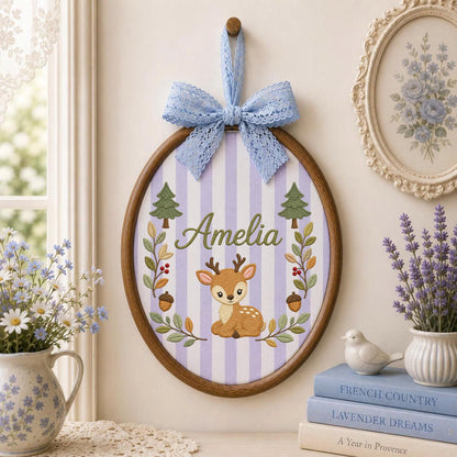 Personalized Embroidered Ornament, Woodland Deer Name Hoop, Baby Girl Nursery Decor, Forest Animal Baby Shower Gift, Newborn Keepsake