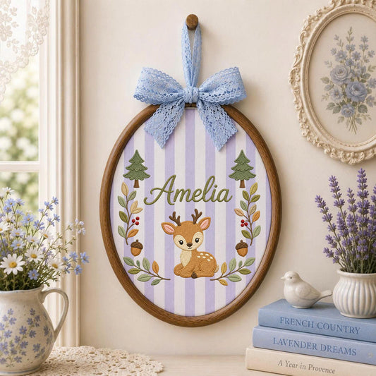Personalized Embroidered Ornament, Woodland Deer Name Hoop, Baby Girl Nursery Decor, Forest Animal Baby Shower Gift, Newborn Keepsake