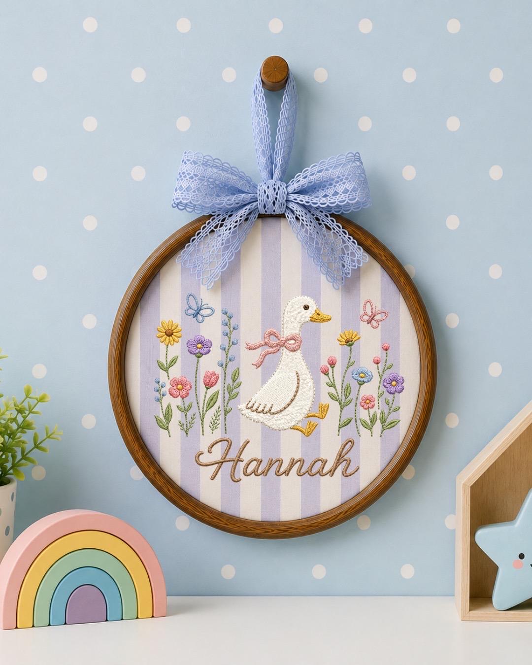Personalized Embroidered Goose Ornament, Custom Name Nursery Decor, Baby Girl Gift, Floral Duck Embroidered Ornament, Personalized Baby