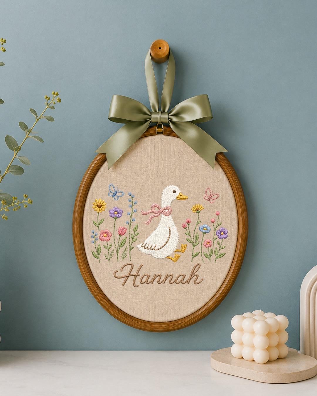 Personalized Embroidered Goose Ornament, Custom Name Nursery Decor, Baby Girl Gift, Floral Duck Embroidered Ornament, Personalized Baby