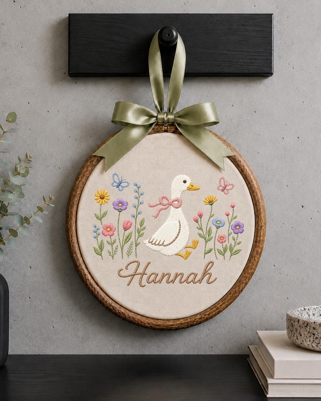 Personalized Embroidered Goose Ornament, Custom Name Nursery Decor, Baby Girl Gift, Floral Duck Embroidered Ornament, Personalized Baby