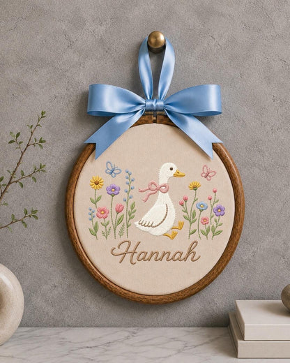 Personalized Embroidered Goose Ornament, Custom Name Nursery Decor, Baby Girl Gift, Floral Duck Embroidered Ornament, Personalized Baby